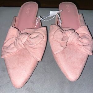 J.Crew Pink Women's Bow Micro-Suede Mules Flats Slip On Shoes Sz 9M